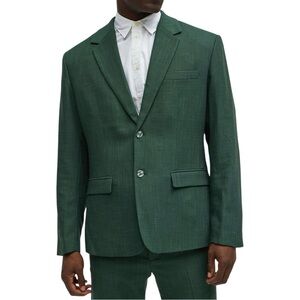 Nova Men Shepton Solid Green Textured Two-Button Blazer Jacket Medium